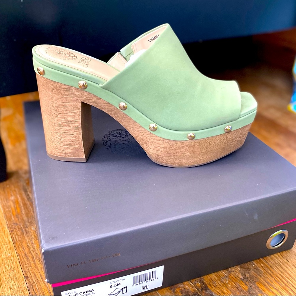 Vince Camuto open toe clog. Worn one time. No scratches or stains.
